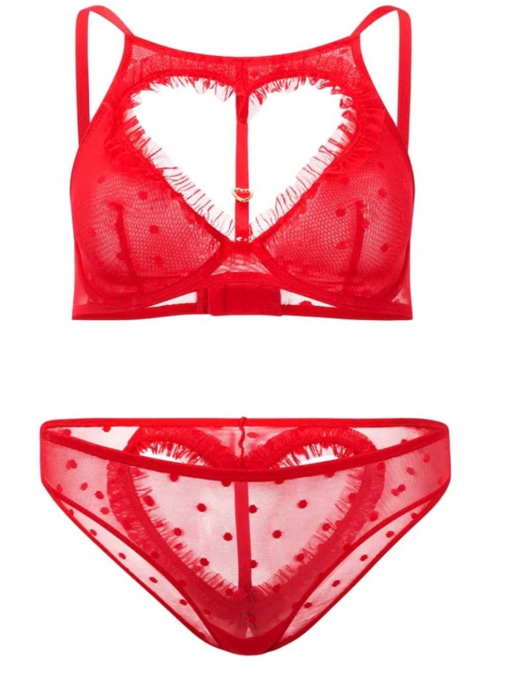 Adore Me Red Sheer Lace Underwire Bra & Panty Set, 38D & XL